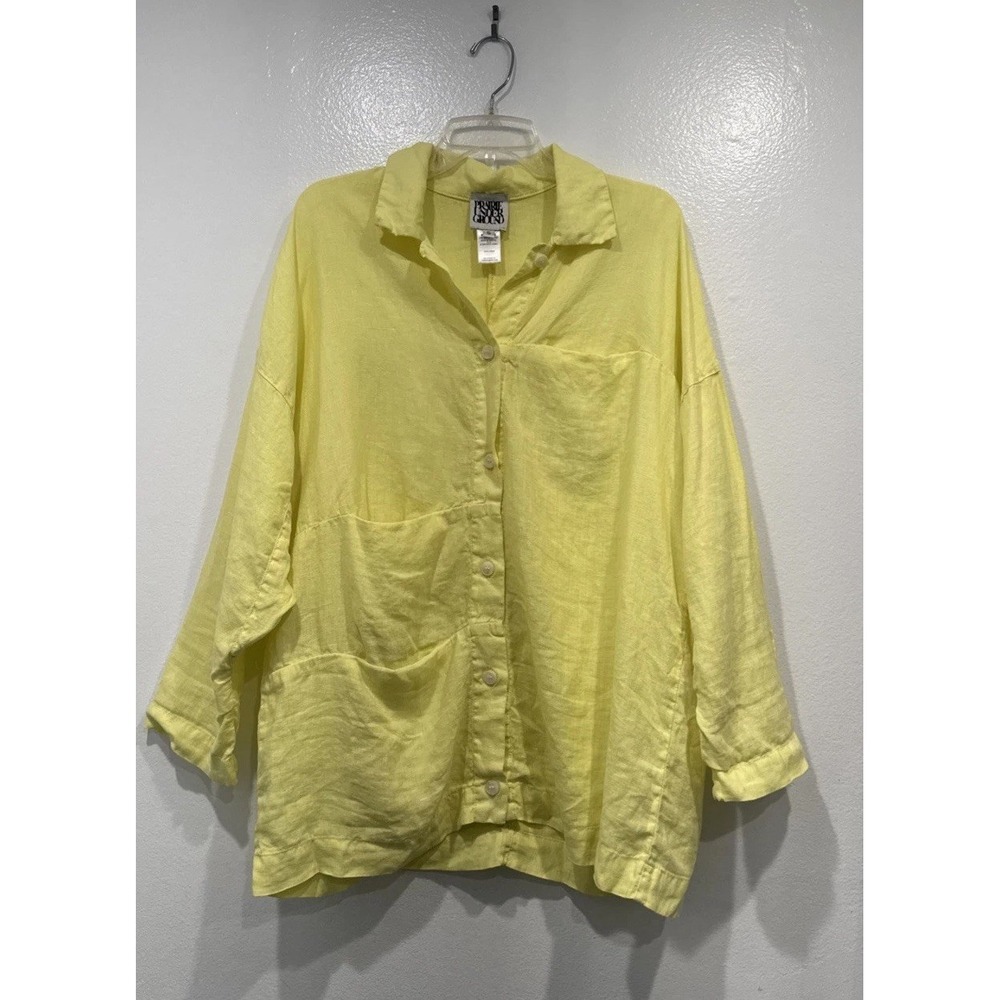 Prairie Underground Neon Linen Shacket Shirt Small Lagenlook Button Front Boho